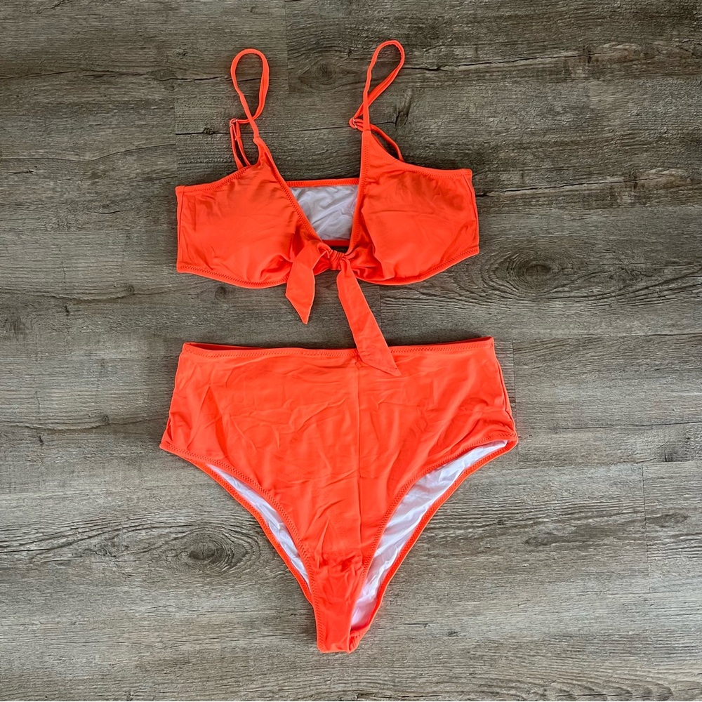 Neon Orange High Waisted Bikini Set Size Extra-Large